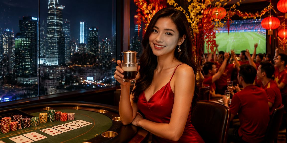 Người dùng Hà Nội ngồi cà phê xem điều khoản và chơi Baccarat trực tuyến