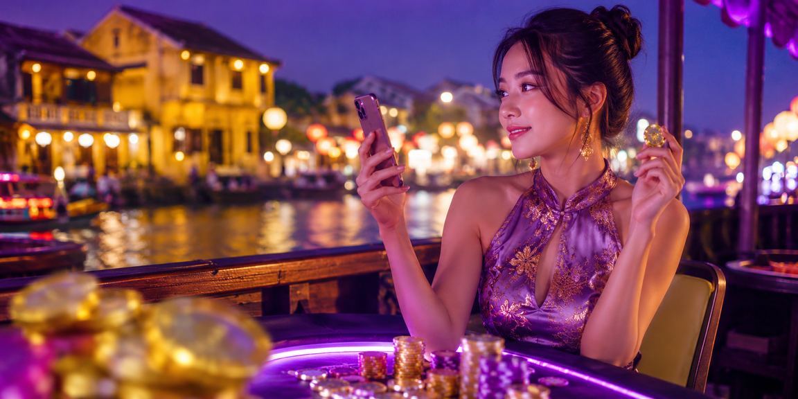 Không khí giải trí và cá cược thể thao tại Hội An về đêm dưới ánh đèn neon