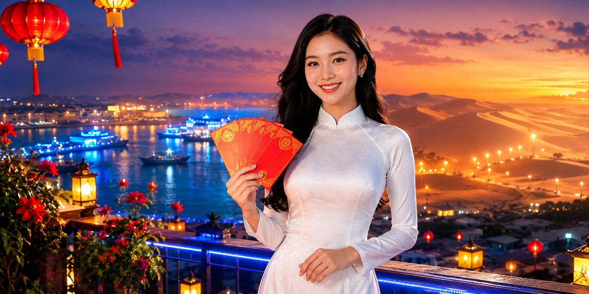 Cảnh tặng phong bì đỏ trong lễ hội Mũi Né kết hợp với ưu đãi cá cược trực tuyến